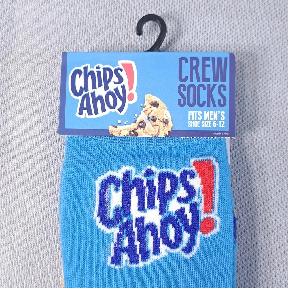 Lot of 2 Chips Ahoy! Men's Shoe Size 6-12‎ Crew Socks Blue Fun Snack Cookie